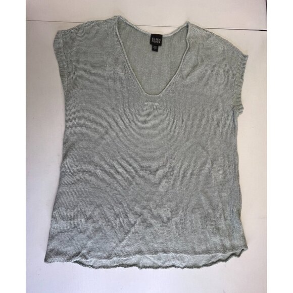 Eileen Fisher Womens Top Size Large Open Knit Beachy V Neck Hemp Sweater Relaxed - Picture 1 of 9